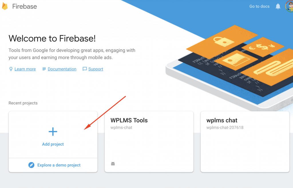 Firebase Projects Creating Firebase project - WPLMS Learning Management System